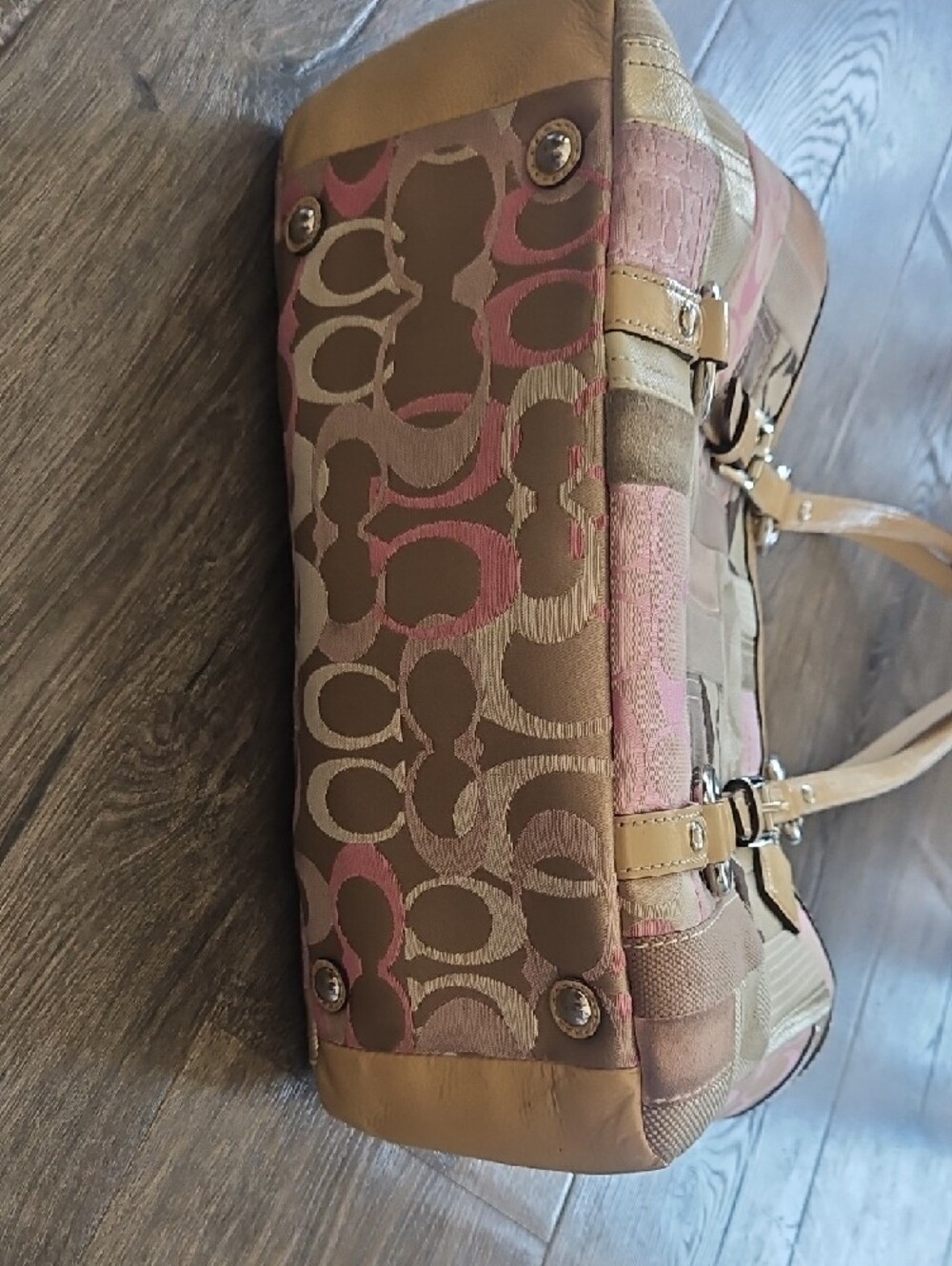 Coach Patchwork Tote in Pink and Tan with Leather Trim - Picture 2 of 6